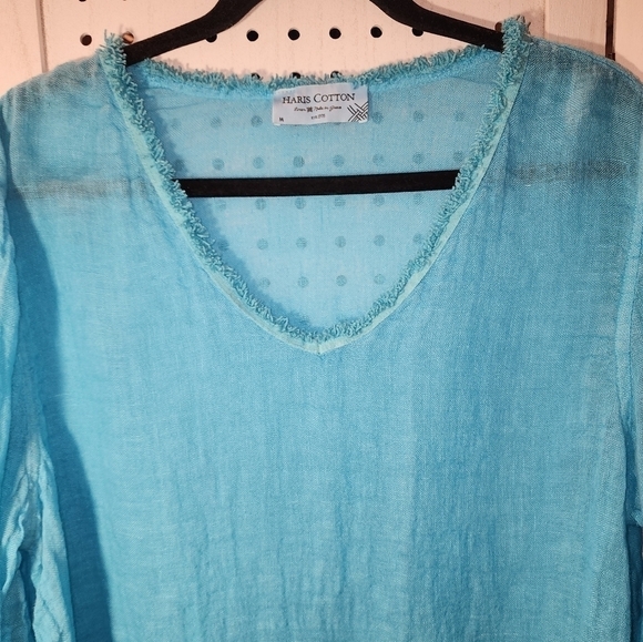 Harris Cotton Medium Linen Cover up Dress Fringe Aqua Blue Fringe Medium - Picture 7 of 7